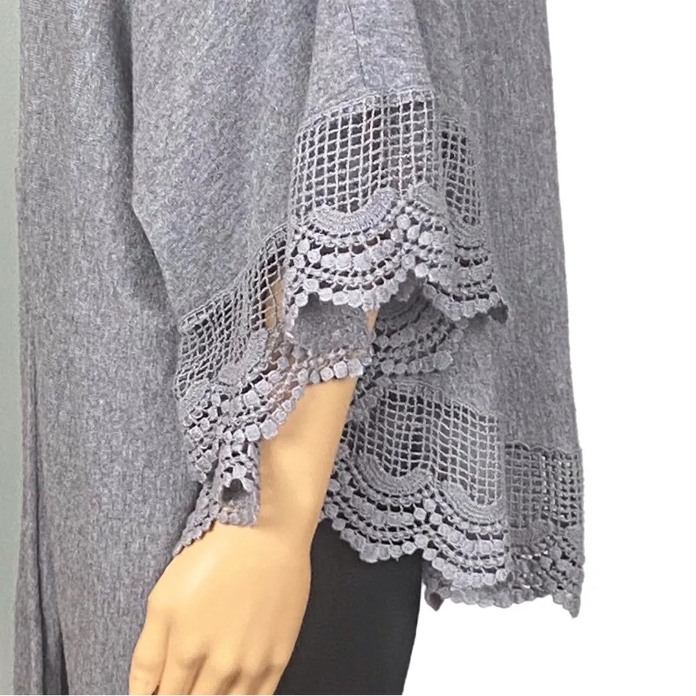 SOFT SURROUNDINGS Open Cardigan Wrap in grey fleece with lace trim One Size EUC - Image 9