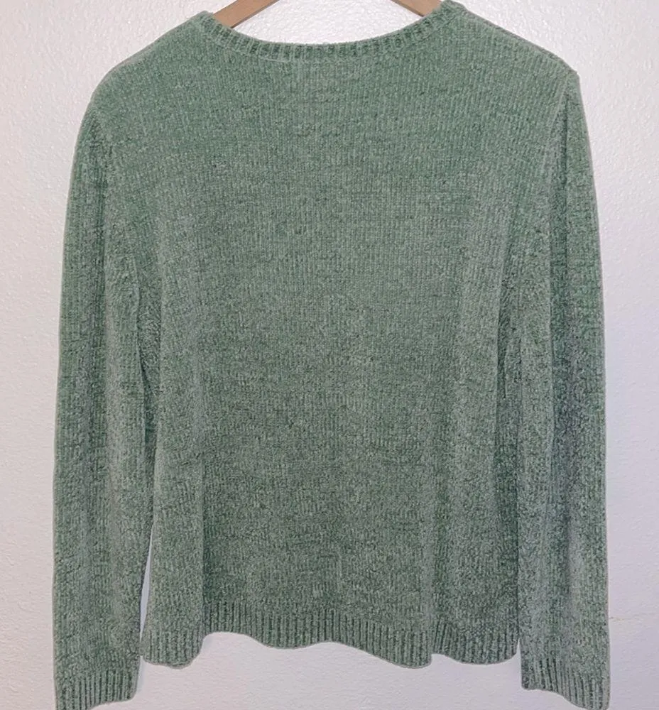 Vintage Womens Grannycore Sweater Large Knit Pullover Floral Embroidery Fuzzy - Image 6