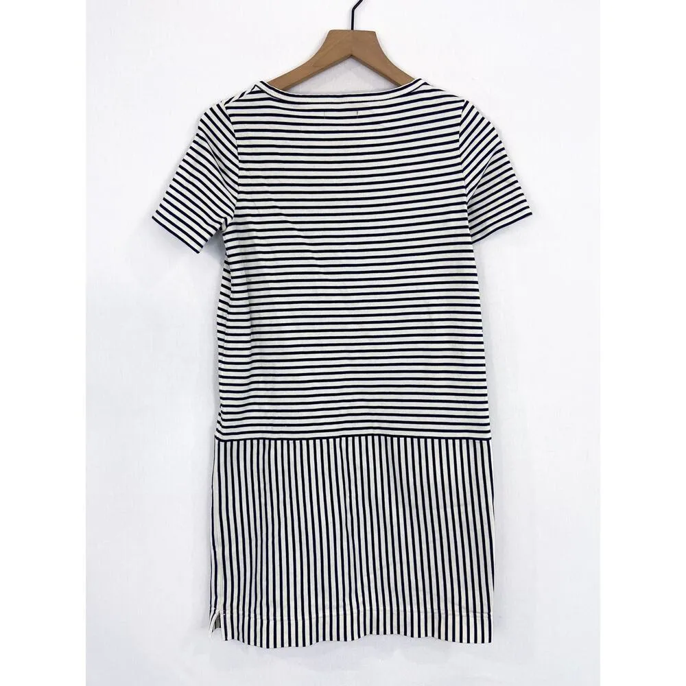MADEWELL Dockside T-shirt Short Sleeve Striped Boxy Dress Navy Blue XS Nautical - Image 3