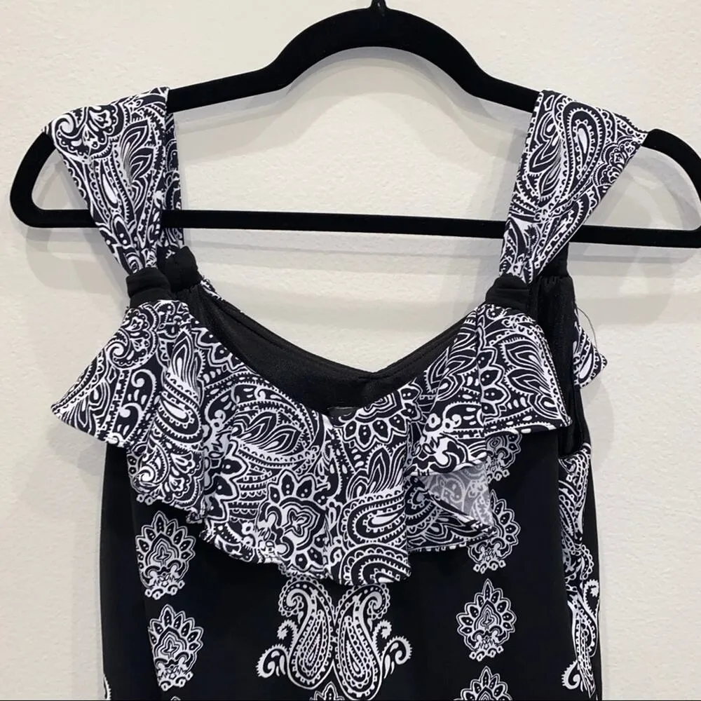 WHBM Black & White Sleeveless Blouson Paisley Damask Dress XXS - Image 5