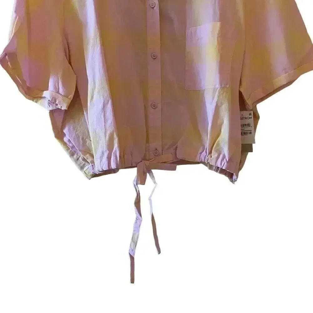 BP Window Pane Crop Boxy Pink Yellow Button-Up Shirt SZ 1X - Image 6