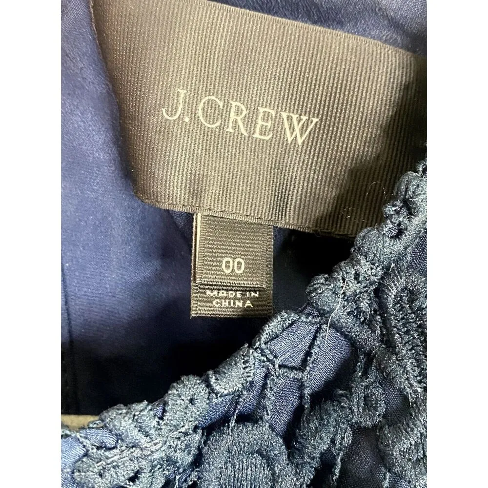 J.Crew Sleeveless Floral Lace Sheath Mini Dress Key Hole Back Zip 00 Navy Blue - Image 7