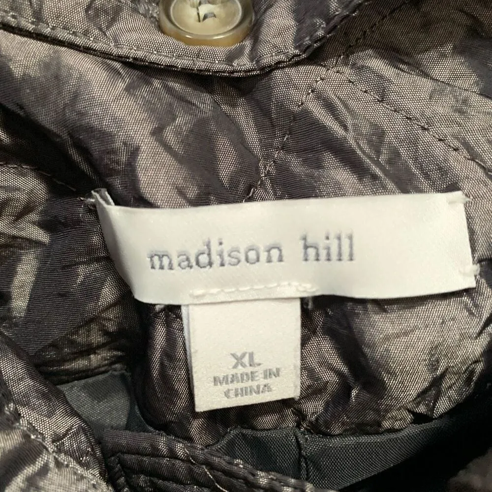 Madison Hill Metallic Quilted Zip Front Jacket Removable Faux Fur Collar Size XL Brown - Image 9