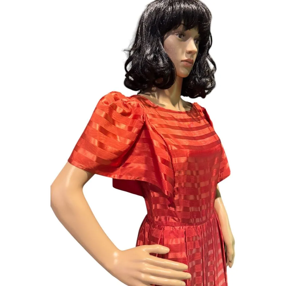 American VTG unbranded Jacquard stripe orange formal short sleeve dress x small - Image 10