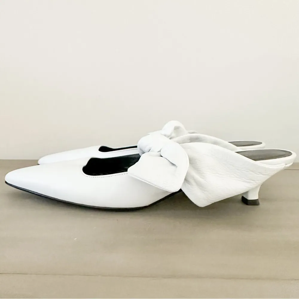 The Row White Leather Coco Bow Kitten Heel Mules sz 40 - Image 4