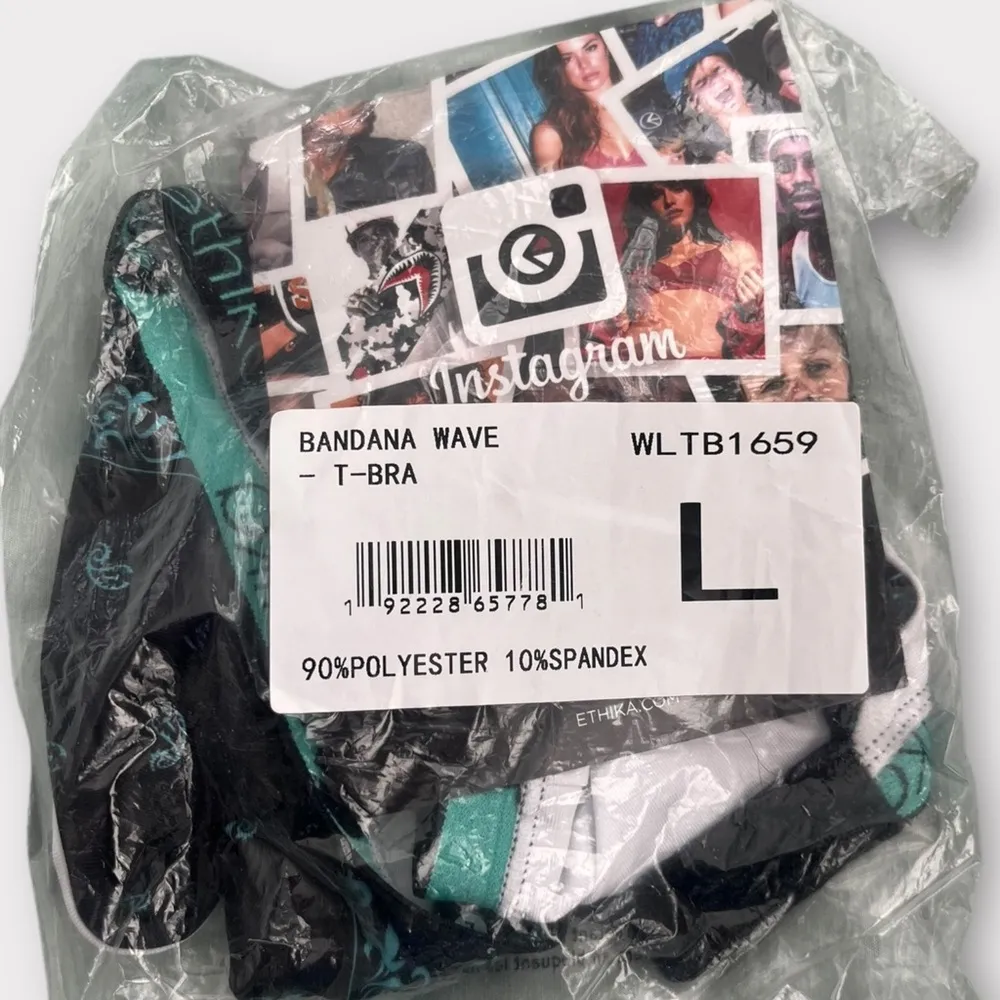 NWT. Ethika Black and Teal Triangle Bralette Bandana Print - Image 6