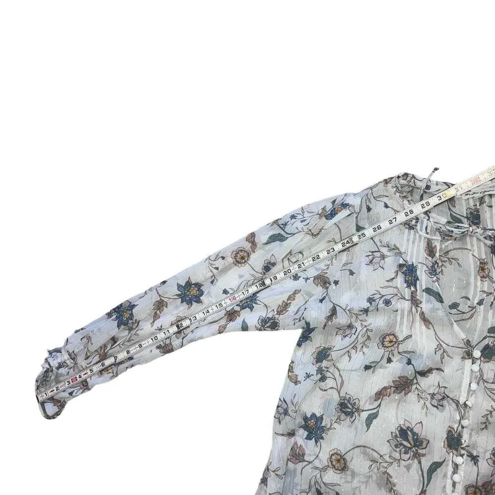 For Love and Lemons Romy White Floral Pintuck Button Blouse-Medium - Image 16