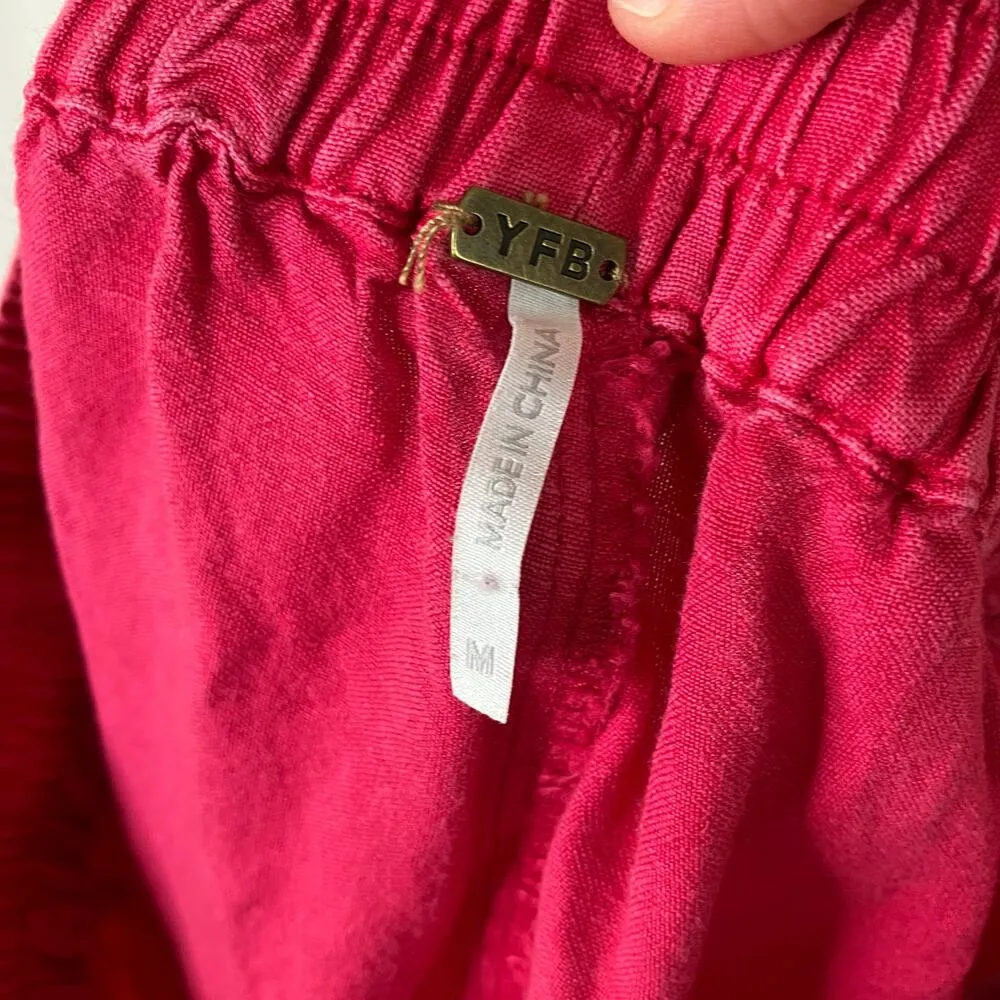 Young Fabulous & Broke | Hot Pink Linen Rayon Pants Womens Medium - Image 3