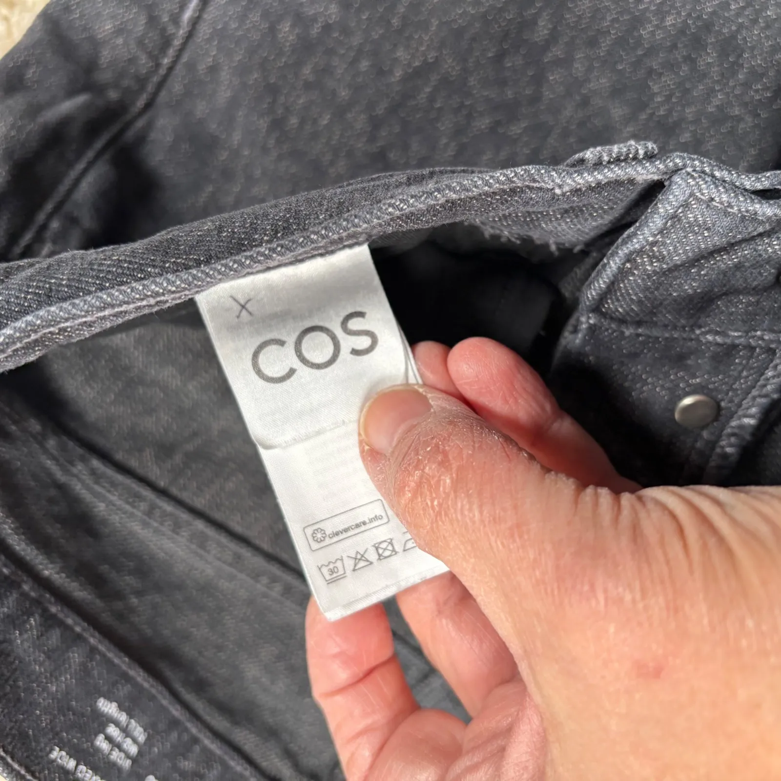 COS Relaxed Wide Leg Mid Rise Full Length Denim Jeans Charcoal Size 46 - Image 6