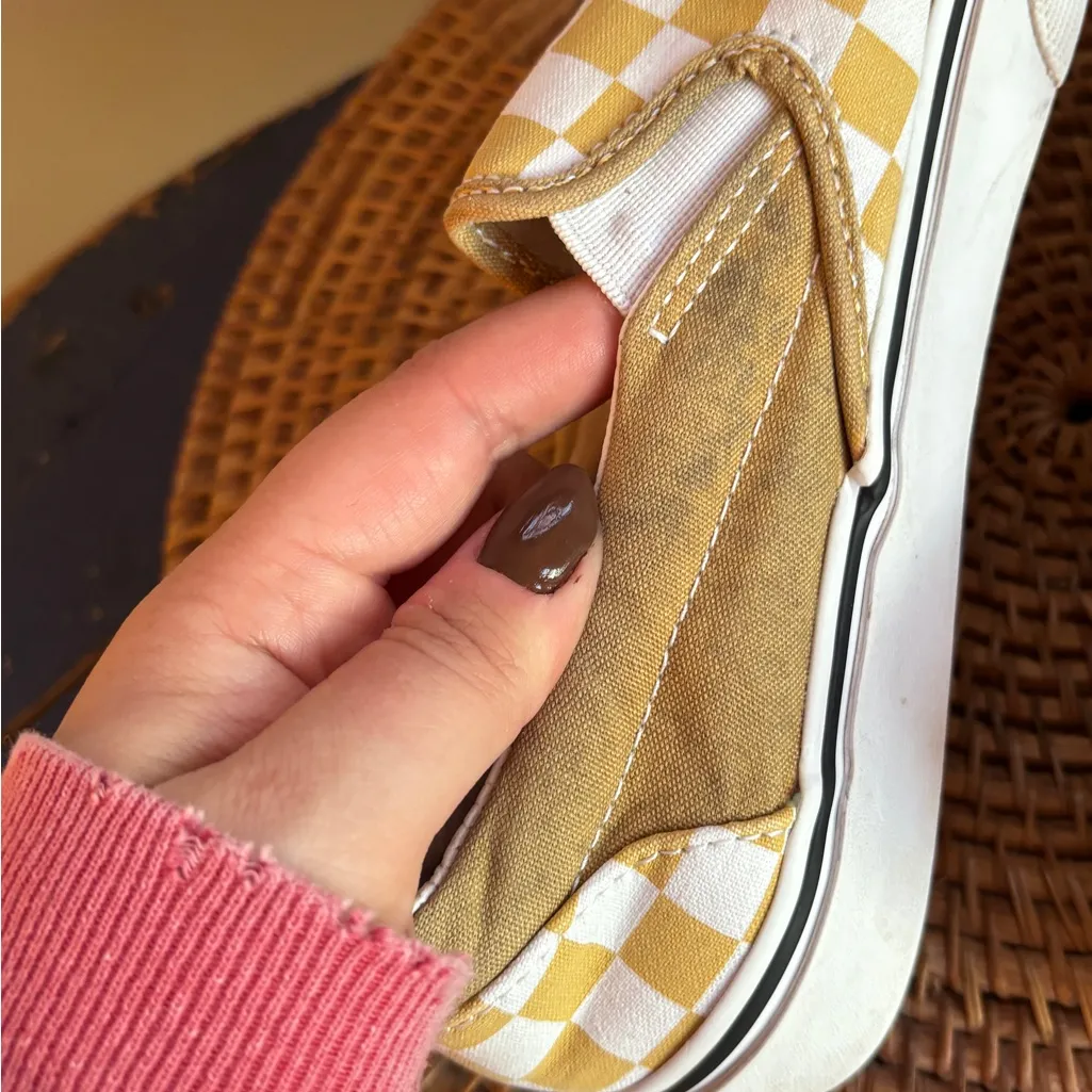 Vans Yellow and White Checkered Slip-On Sneakers - Image 5