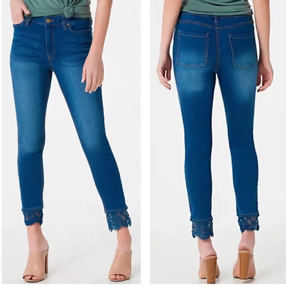 Haute Hippie Mid Rise Medium Wash Denim Jeans with Lace Hem Women’s 12 - Image 2