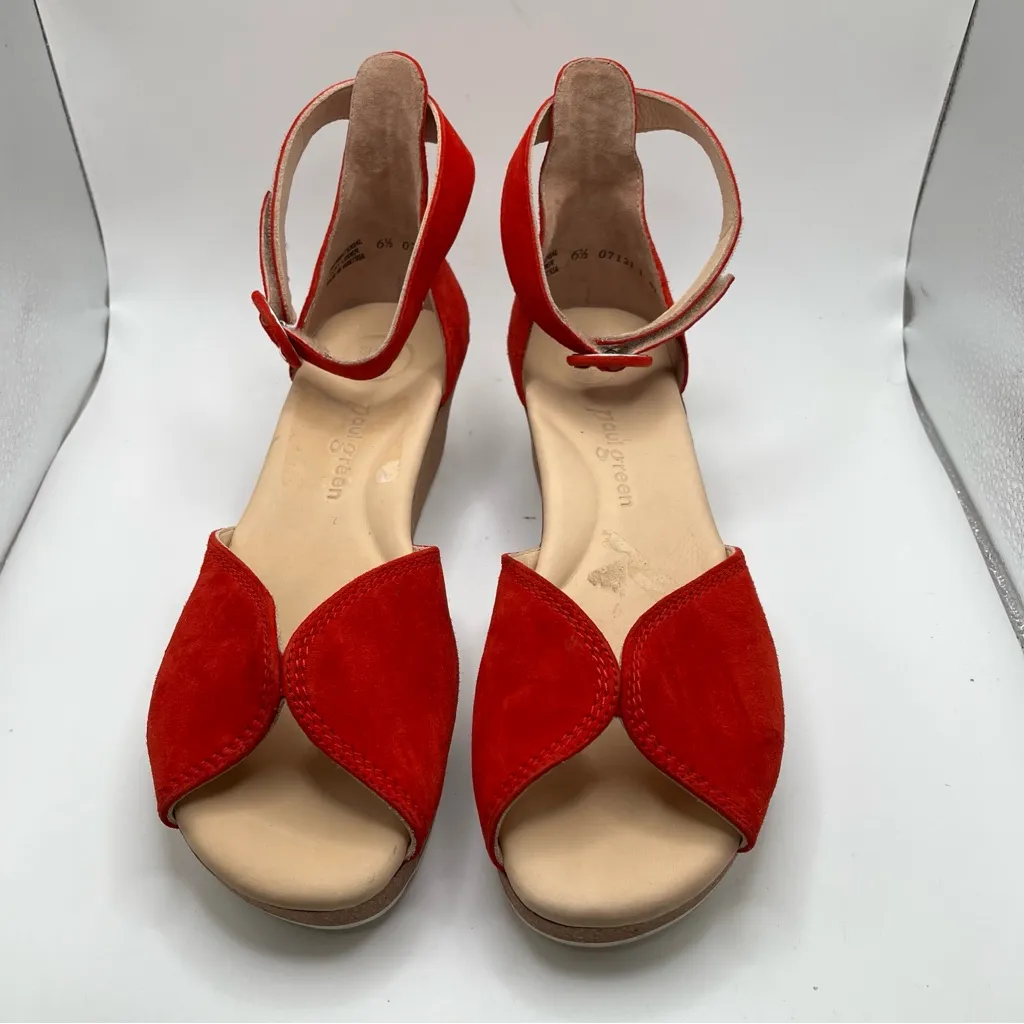 Paul Green Venice Wedge Sandal red suede size UK 6.5 US 9 NWOB - Image 2
