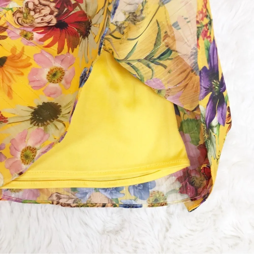 BETSEY & ADAM Yellow Floral Faux Wrap Mini Dress Long Sleeve Cocktail Size 4 New - Image 11
