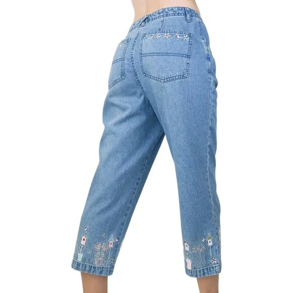 Christopher & Banks Embroidered Cottagecore Denim Capris - Image 2
