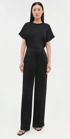 NEW Johnathan Simkhai Kyra Black Tailored Wide Leg Satin Pants Women’s 6 - Image 1