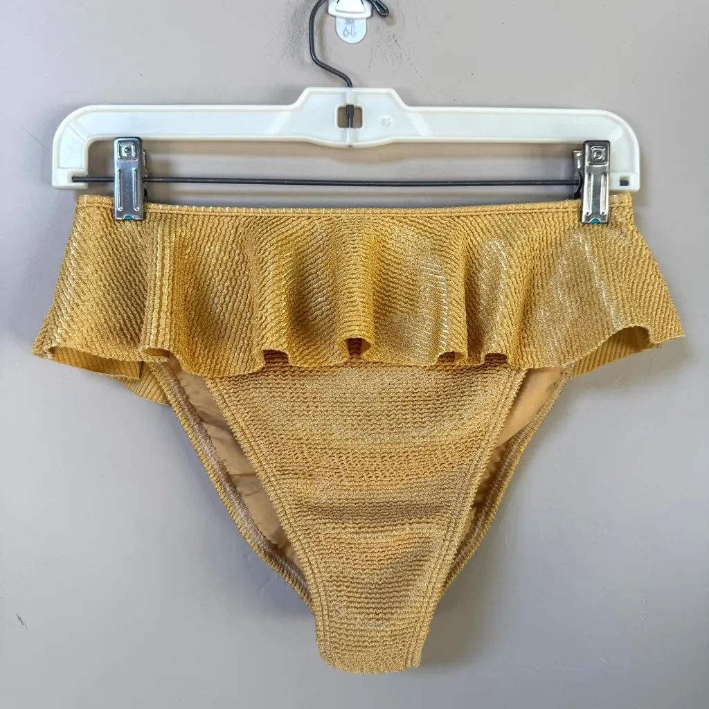 NWOT Montce Goldie Tamarindo Ruffle Bikini Bottoms w/ Hygenic liner size Large Gold - Image 4