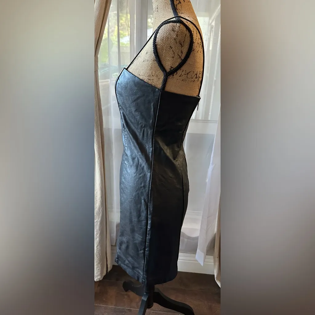 Wild Fable Dress Small Faux Leather Black Short Body Con Spaghetti Strap - Image 4