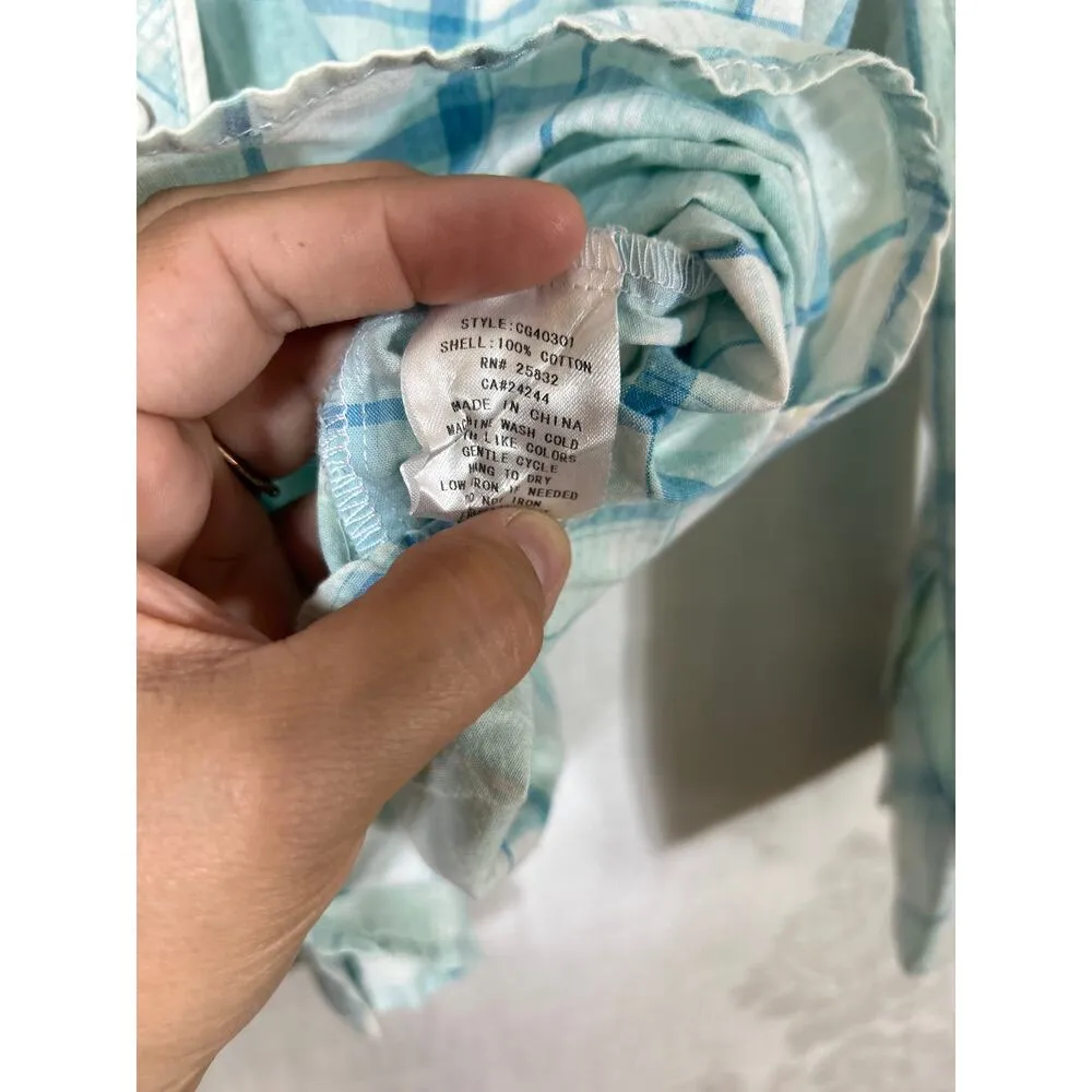 Cowgirl Up Pearl Snap Large NEW Blue Plaid Embroidered Studded Western - Image 7