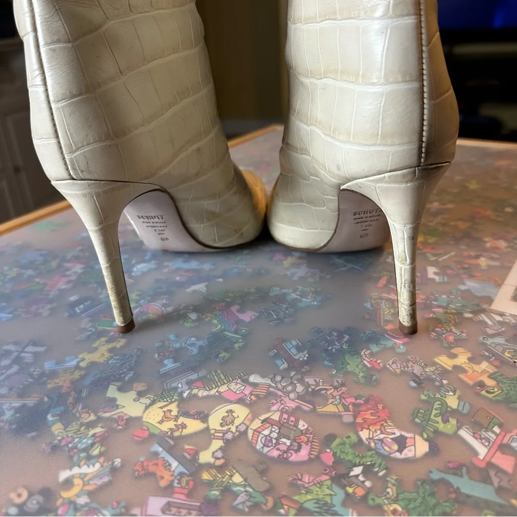 Schutz Crocodile Embossed Leather Boots - Image 8