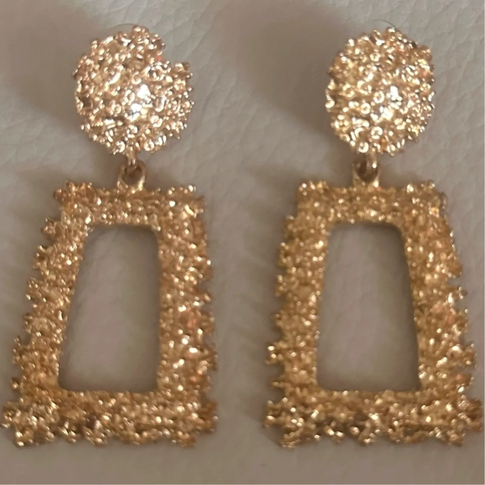 Gold Door Knocker Earrings Pierced Hanging Statement Jewelry Holiday - Image 3