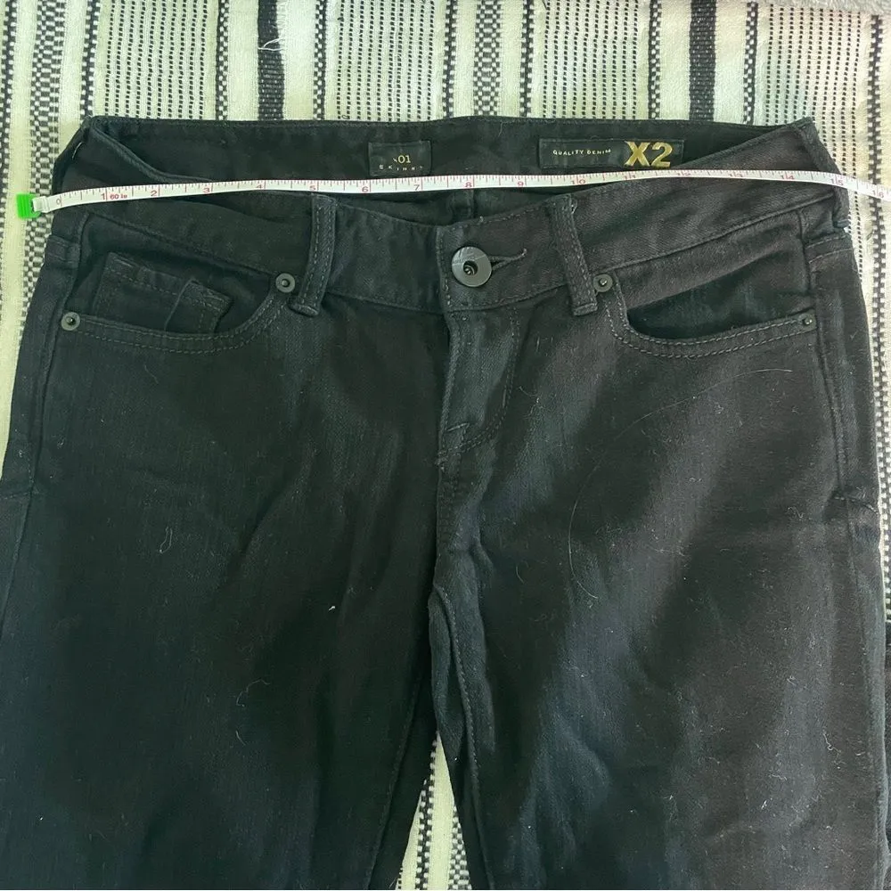 X2 Skinny Straight Jeans 0‎ Black Denim Stretch Low Rise Vtg Y2K Punk Normcore - Image 5