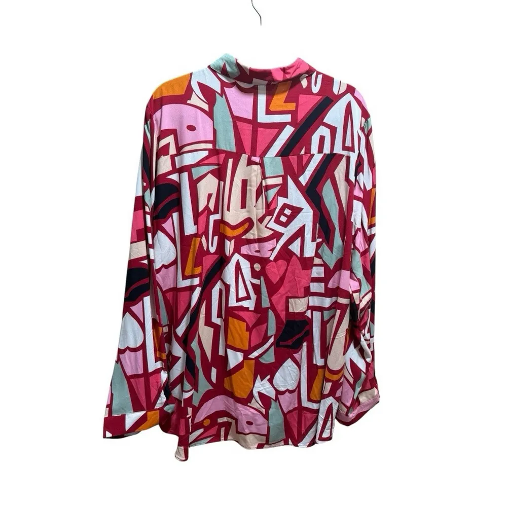 Big Dart Women's 22 2X Top Button Down Shirt Graphic Abstract Long Sleeve NWT Red Size XXL - Image 5