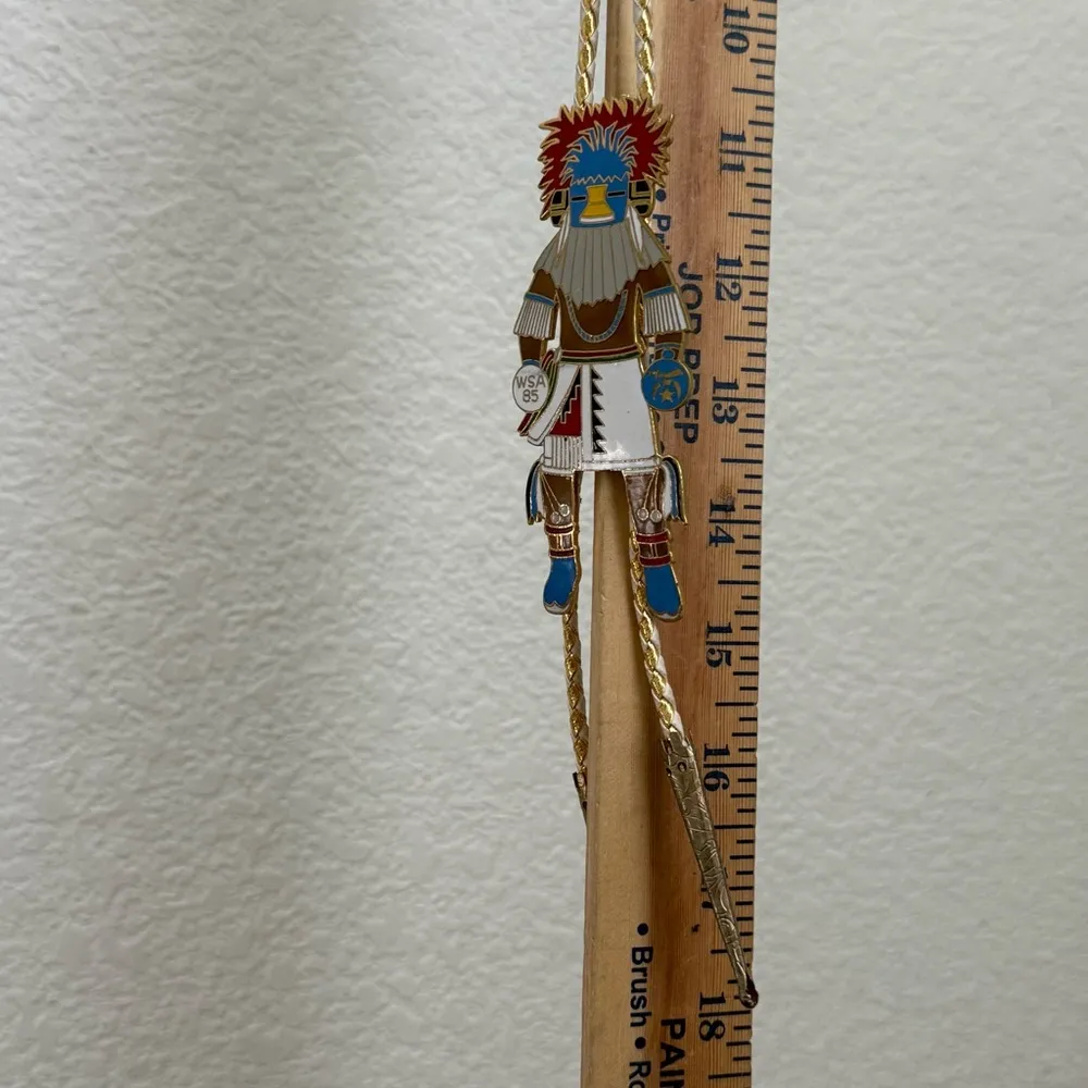 Vintage WSA 85 Babbar 1985 Masonic Kachina Dancer Bolo Tie Tucson Arizona Blue - Image 14
