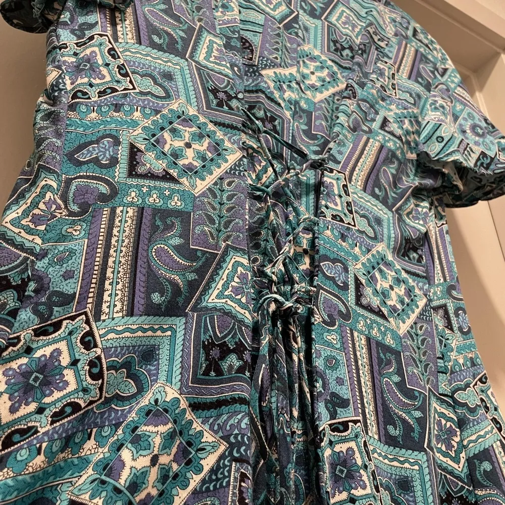 VTG 80s 90s Caroline Wells Collection Blue & Purple Paisley Button-Down Romper - Image 14