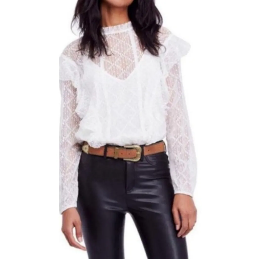 Intimately Free People Goldie Lace Bodysuit Ivory White Lined‎ Women's Sz  Small - Image 3