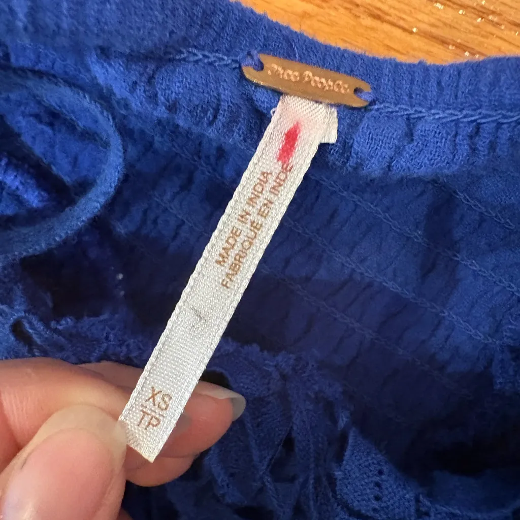 Free People Elaina Cobalt Blue Crochet Lace Maxi Dress XS – Boho Romantic Dress - Image 5