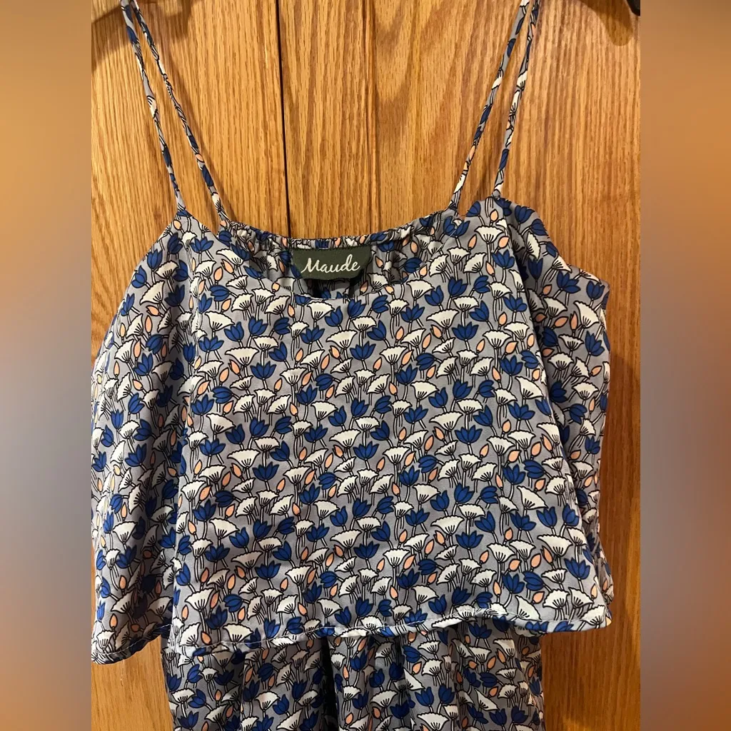 Maude by Anthropologie Floral Print Ruffle‎ Satin Mini Dress Size Small - Image 2