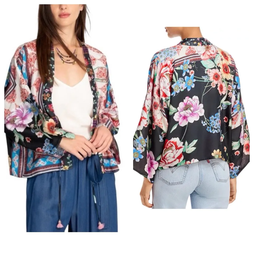 Johnny Was Geana Makenna Silk printed Floral landscape Kimono Top size XS - Image 2
