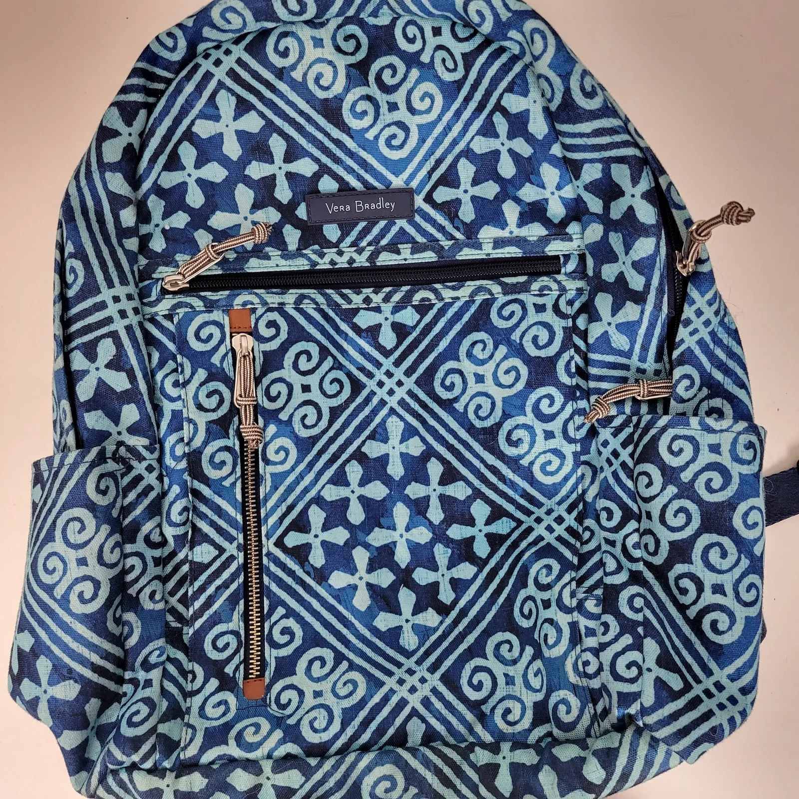 Vera Bradley Lighten Up Grand Cuban‎ Tiles Womens Backpack Blue Laptop Bag - Image 5