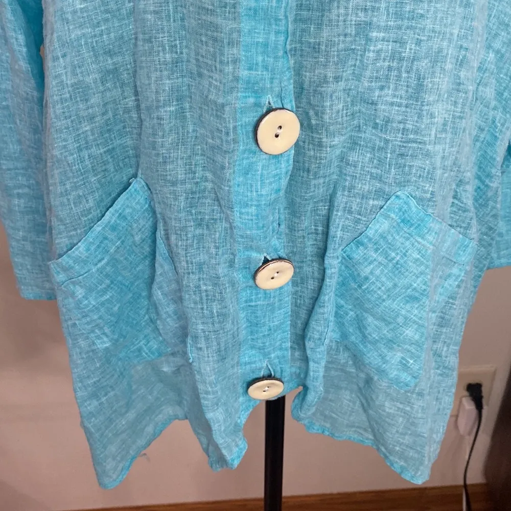 Ethyl Clothing Turquoise blue lagenlook linen blend chunky button shirt size M Size M - Image 11
