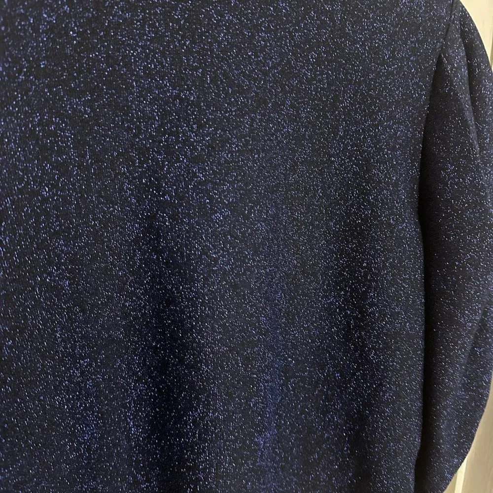 PatBO Lurex Super Puff Sleeve Top Navy Glitter Size Small Turtleneck Blue - Image 6