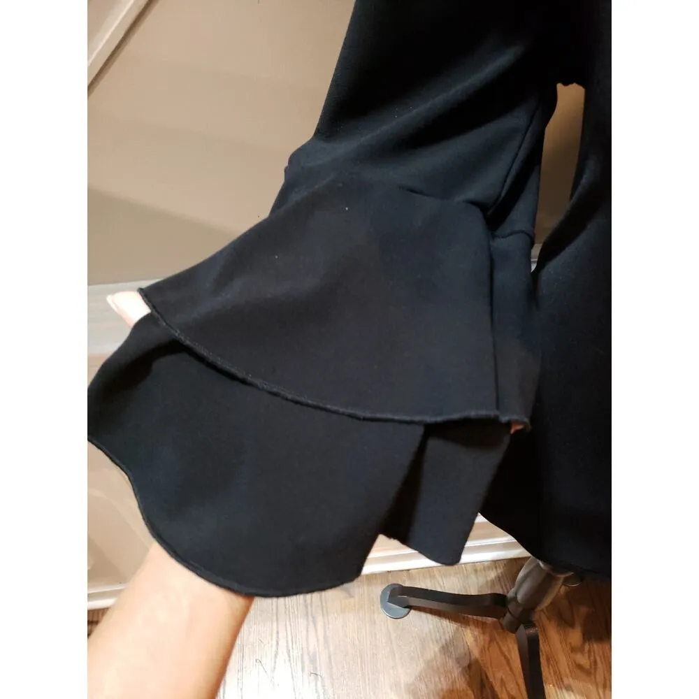 Retrology Ruffle Sleeve Top Women's M Black Stretchy Blouse Office Casual Chic Size M - Image 4