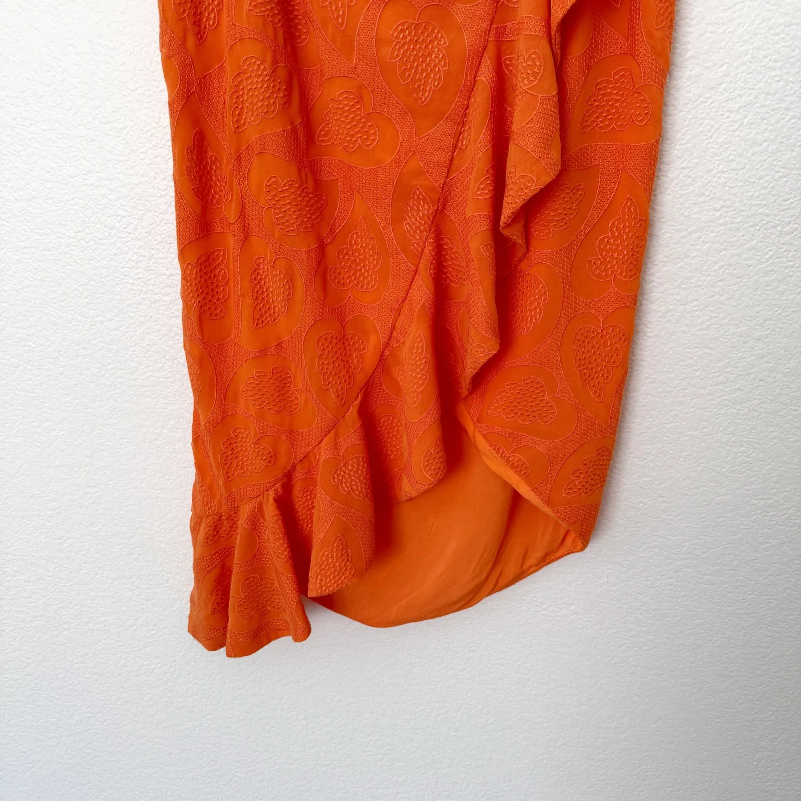 [Anthropologie] Maeve Orange Embroidered Ruffle Asymmetrical Midi Skirt NWT 12 - Image 6