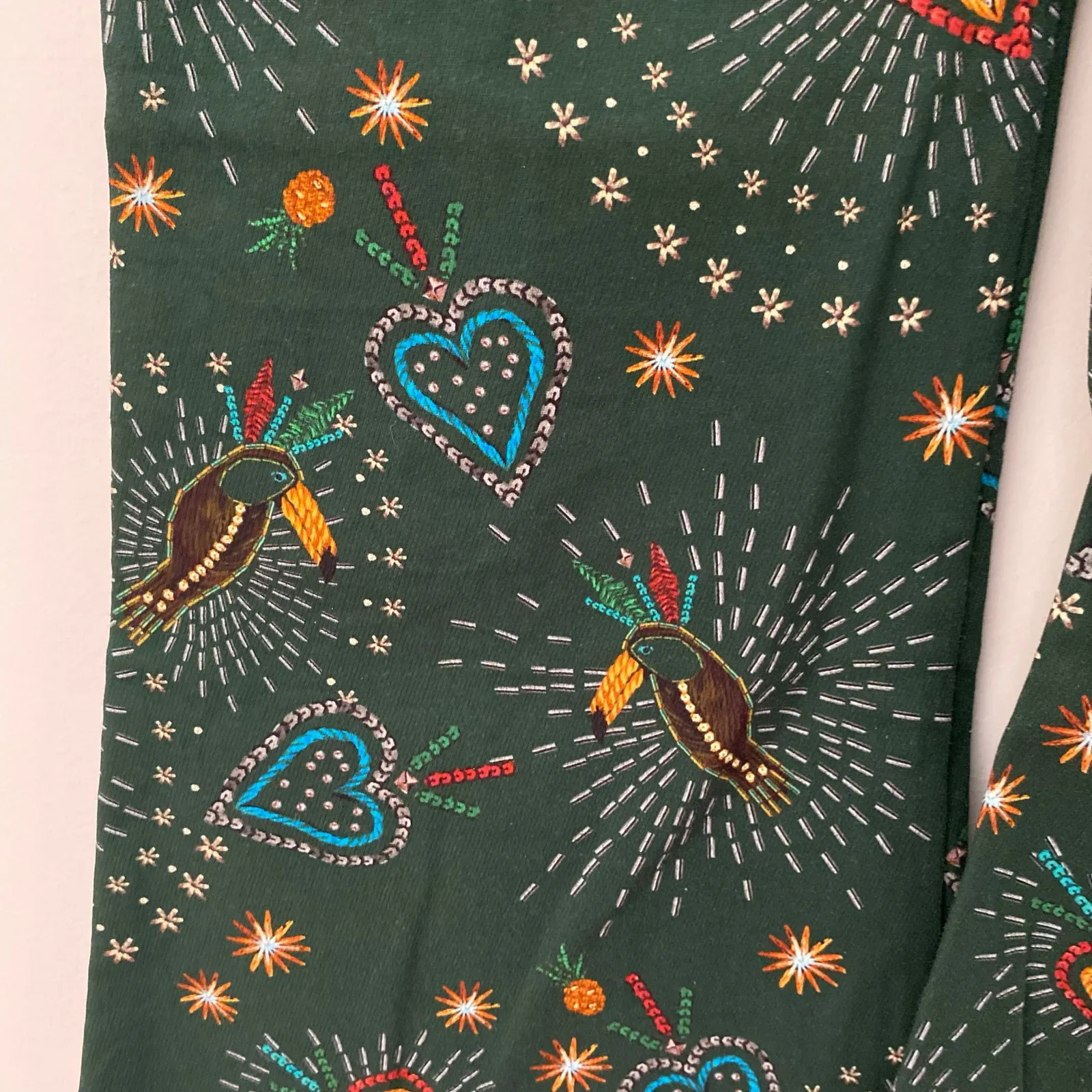 Anthropologie Farm Rio Fernanda Flared Pants Green Toucan Bird Tropical XS - Image 7