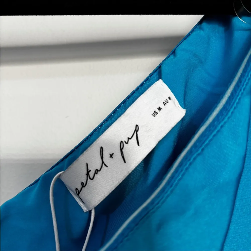 Petal & Pup FLIN PLEATED ONE SHOULDER MIDI DRESS - BLUE Size Medium - Image 6