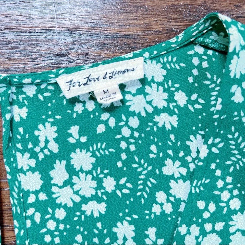 For Love & Lemons • Zamira Floral Romper kelly green white rayon ruffled wrap - Image 5