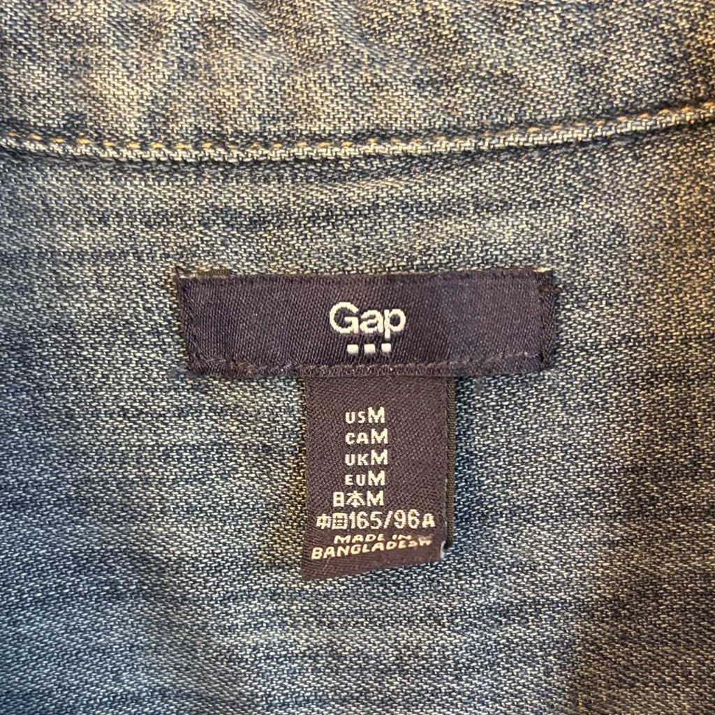 GAP Size MEDIUM Blue Denim Drop Waist Shirt Dress Tunic Popover Long Sleeve - Image 2