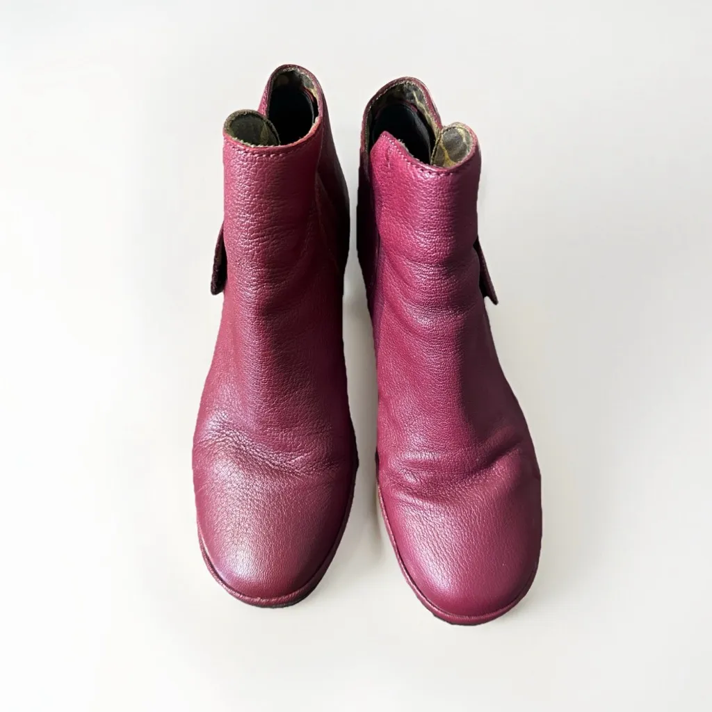 Fly London Yogi Red Leather Strap Wedge Ankle Boots Bootie Women‎ Sz 9.5 US - Image 2