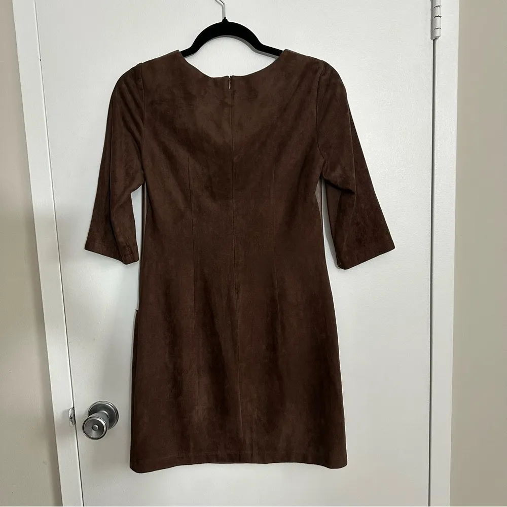 Women’s Brown mix suede and faux leather mini dress in size small - Image 11