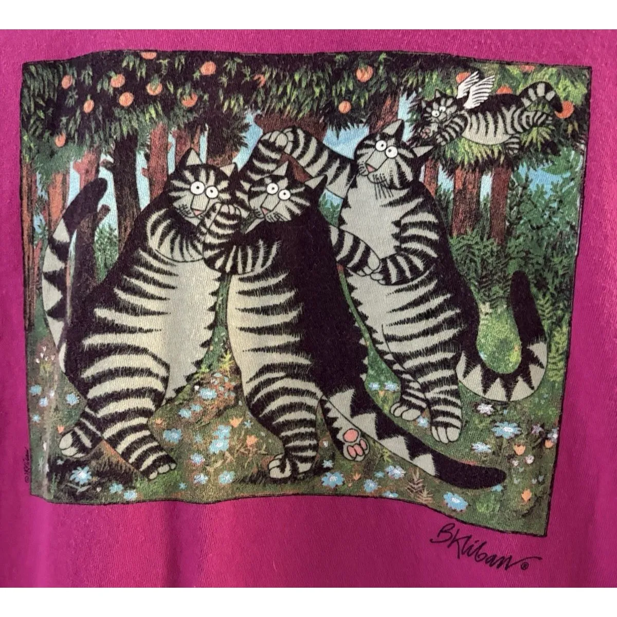 Crazy Shirts Shirt Size XL Magenta Pink Dancing Cats Fun Angel Forest - Image 2