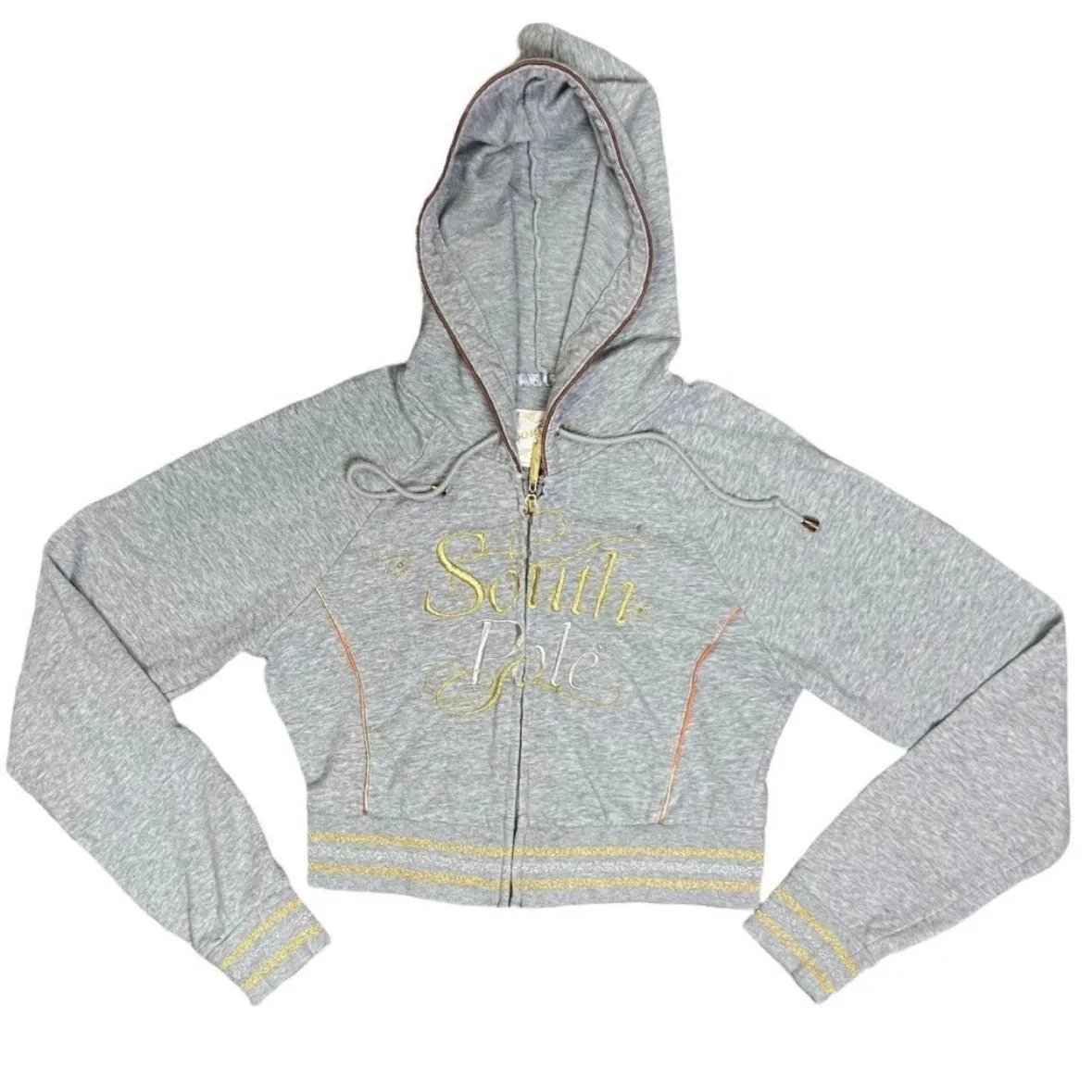 Y2k 00s South Pole Cropped Zip-Up Hoodie Jacket Gray McBling - Image 4