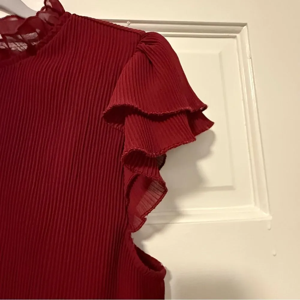 She & Sky  Ribbed Flutter Sleeve Pullover Blouse Crimson‎ Red Size Medium - Image 3