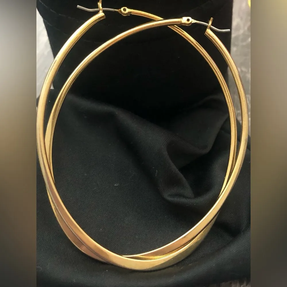 Gold plated flattened Hoop earnings - Image 2