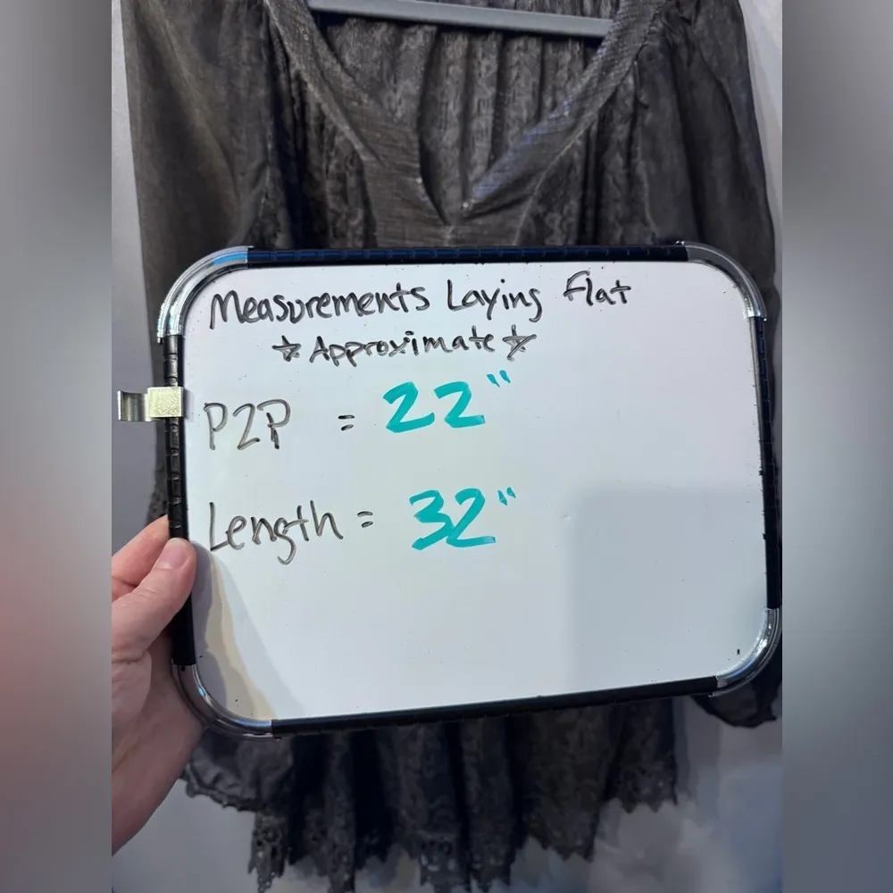 Tempo Paris, gray boho tunic with embroidered lace sequins, made in Italy, med - Image 2