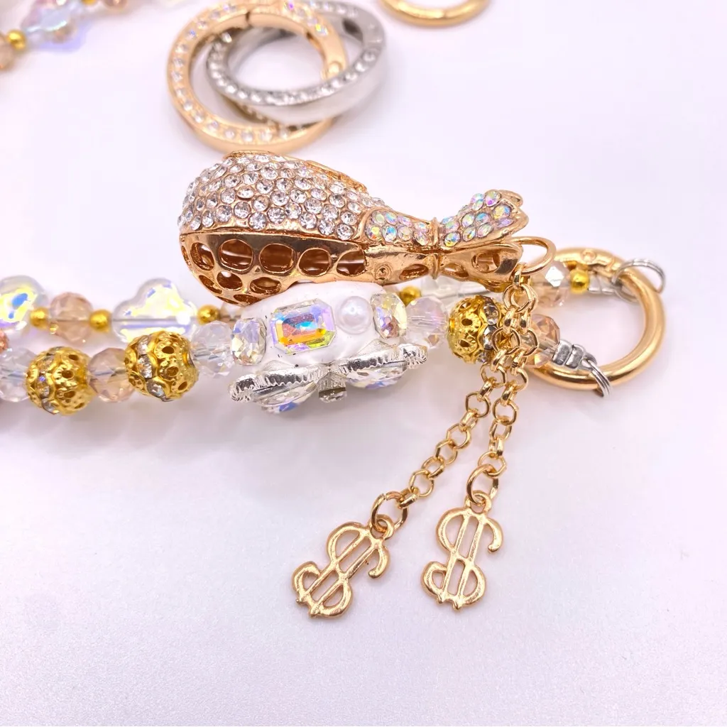 💛 Luxury Bag/Phone Chain Charm/Keychain Bling Fortune Bag Brooch & Crystal Beads - Image 12