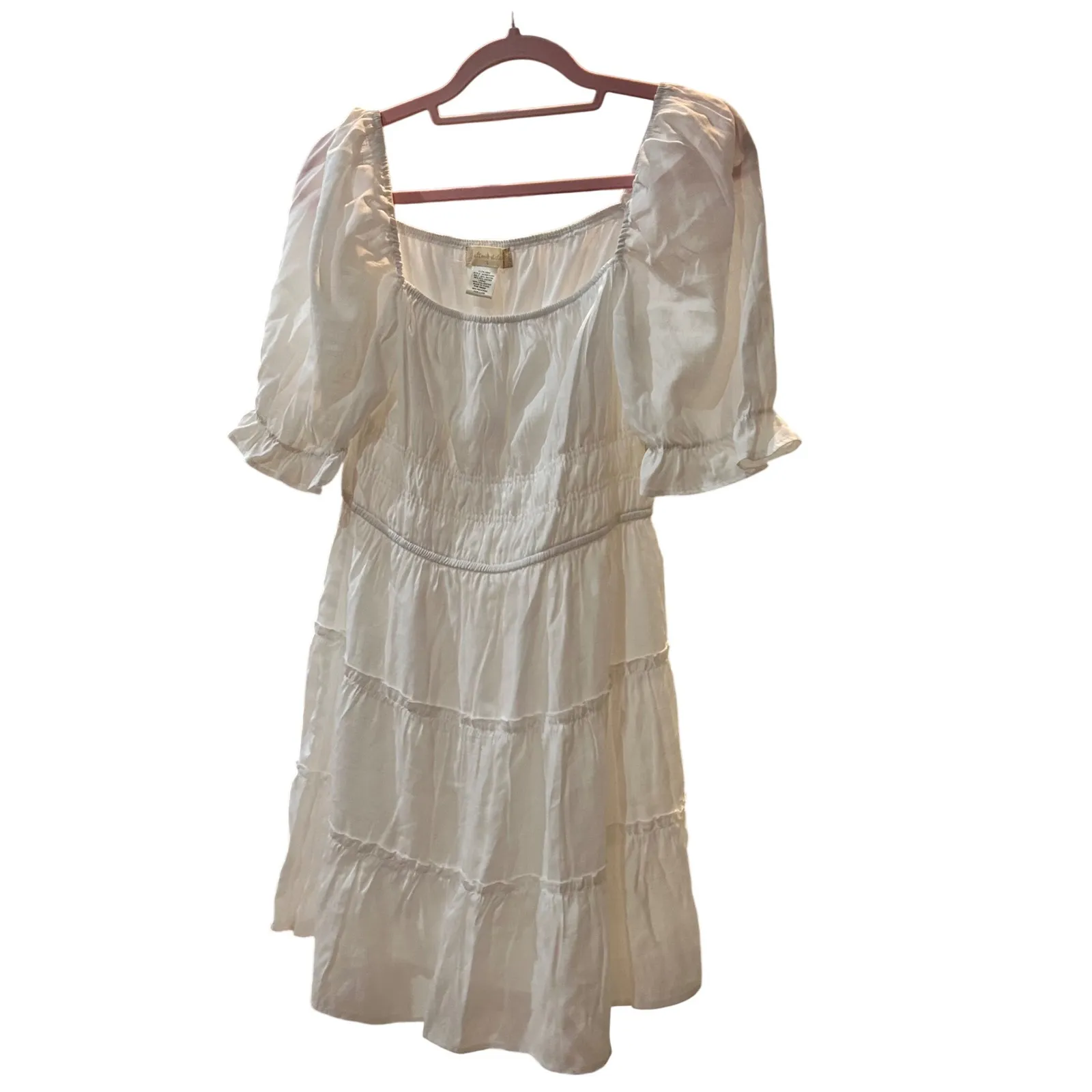 Altard State White Tiered Mini Dress Square Neck Puff Sleeve Cottagecore‎ Sz L - Image 2